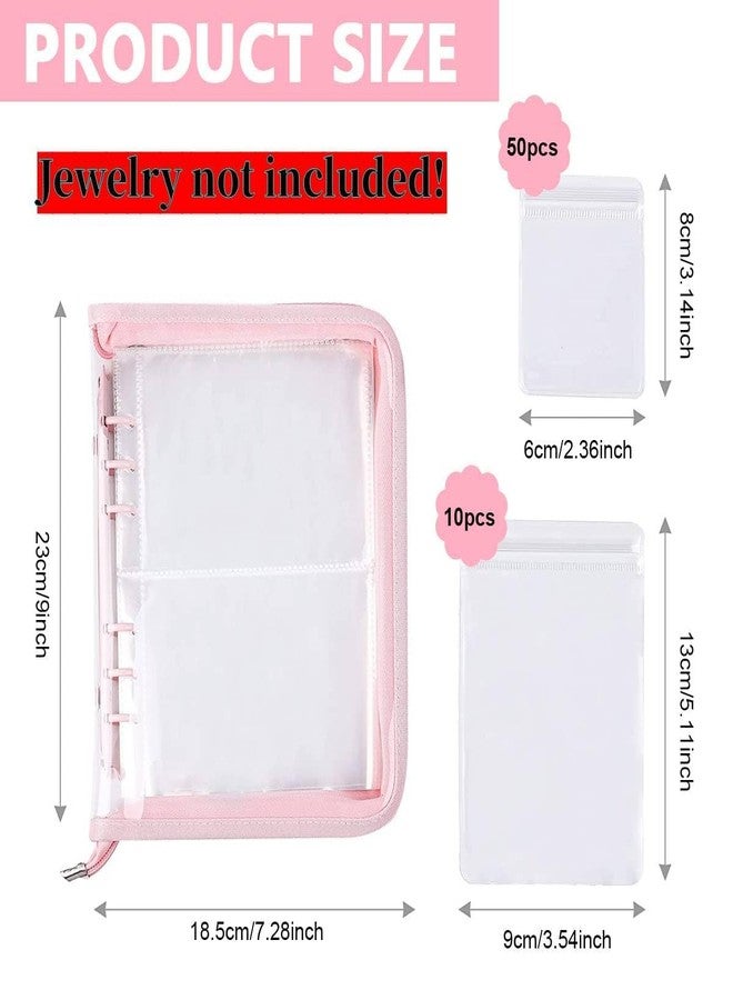 JIVRIX ( PINk Transparent Jewelry Storage Book Display Album with 60 Pockets - Anti-Oxidation Organizer Binder for Rings, Earrings, Necklaces & Bracelets - Jewelry Holder Case, Pink Metal Cover. - Image 3